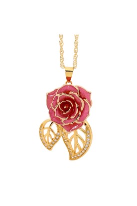 Rosa glasierter Rosenblütenanhänger. Blatt-Design